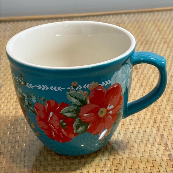 The Pioneer Woman FLORAL MUG TEAL BLUE 16 oz STONEWARE COFFEE CUP - Picture 1 of 4
